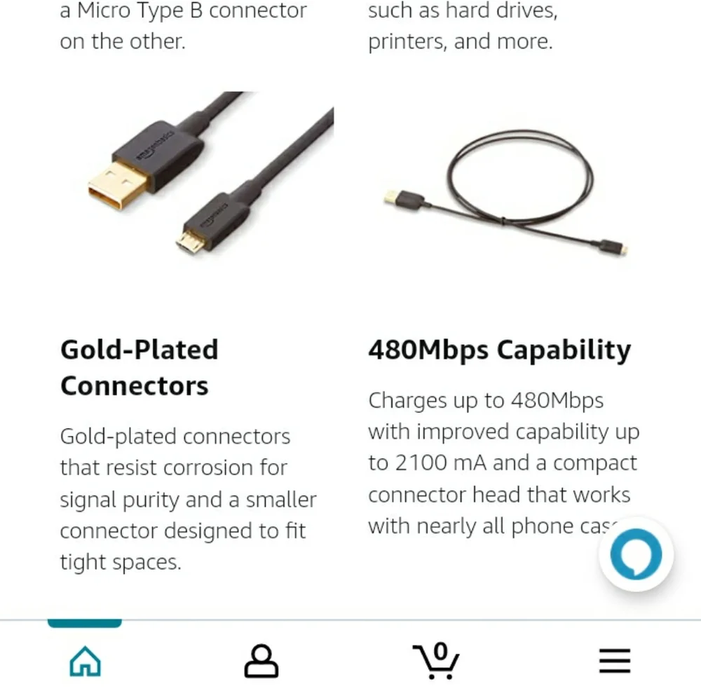 USB 2.0 A-Male to Micro B black charger cable 10 feet long. Android compatible.